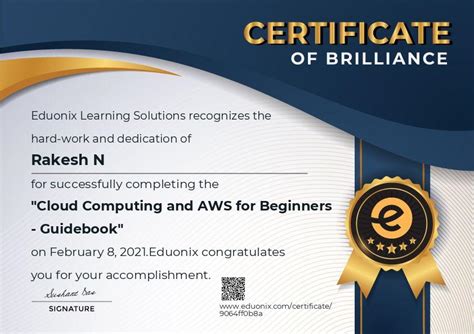 Completion certificate for Cloud Computing and AWS for Beginners ...