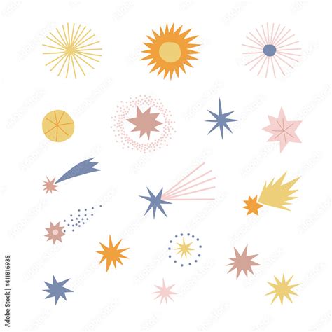 Star and comet vector clip art set. Cosmic starry design elements isolated on white. Abstract ...