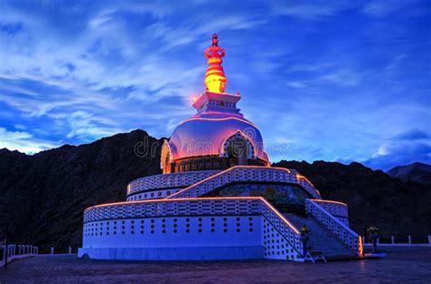 Shanti Stupa stock photo. Image of asia, buddhist, moon - 49613138