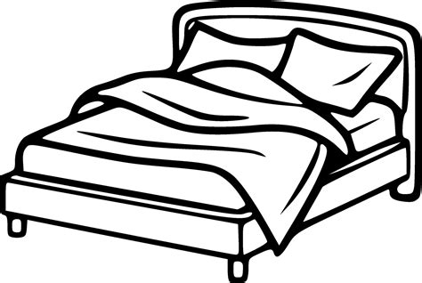 Bed with pillows and blanket black outlines vector illustration ...