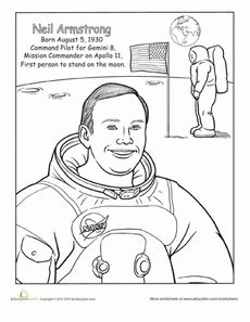 Neil Armstrong Coloring Page Worksheet Tiger Scouts, Cub Scouts, Space ...