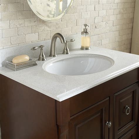 allen + roth Cinquefoil White Quartz Undermount Single Sink Bathroom Vanity Top (Common: 31-in x ...