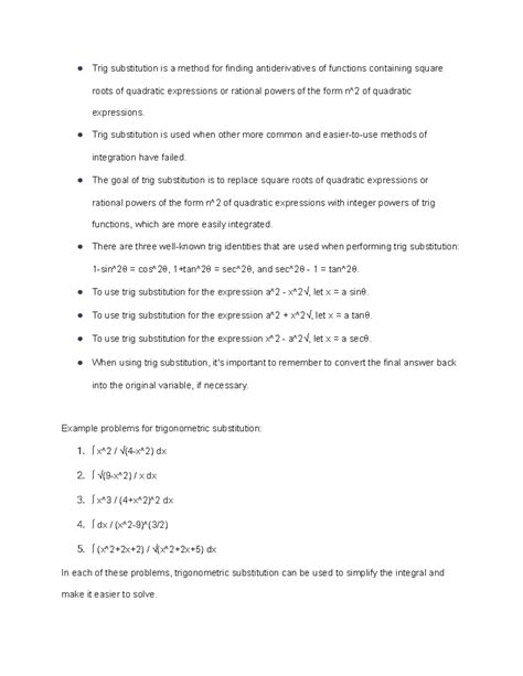 The Method of Trig Substitution - Trig substitution is a method for ...