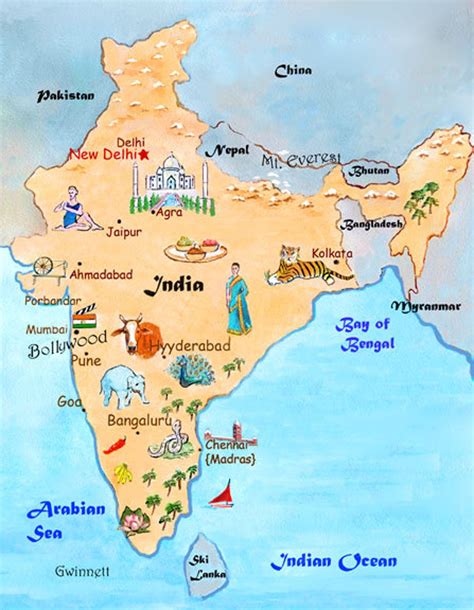 Illustrated Map of India With Cities - Etsy