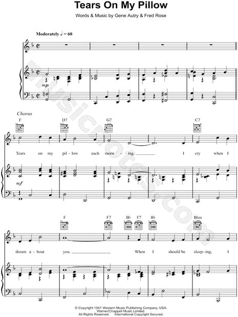 Gene Autry "Tears On My Pillow" Sheet Music in F Major - Download ...