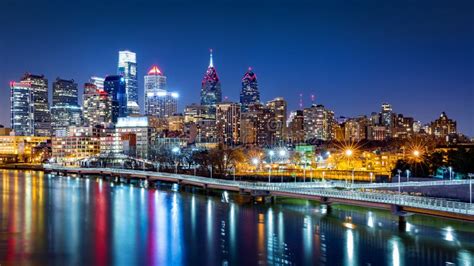 Philadelphia Skyline by Night Stock Photo - Image of center, reflected ...