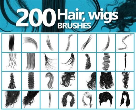 Hair Brushes, Strands of Hairs ABR Photoshop, Hairstyle, Digital Hair ...