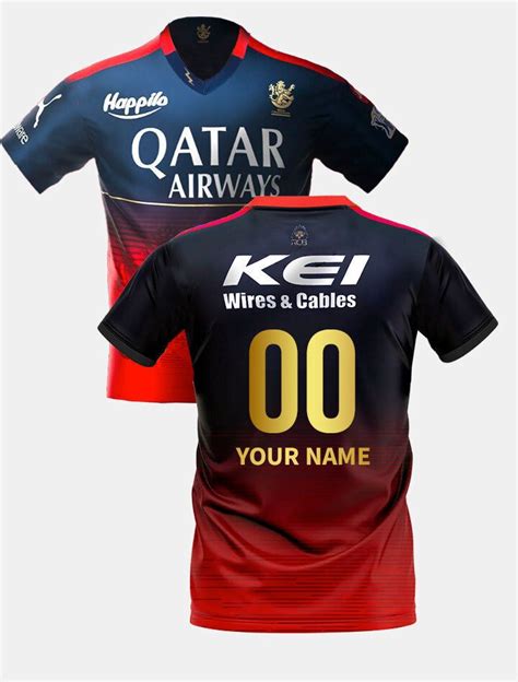 Buy Men Navy Blue and Red RCB 2023 Replica Jersey: Customised With Your ...