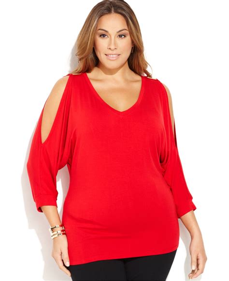 Lyst - Calvin klein Plus Size V-Neck Cold-Shoulder Top in Red