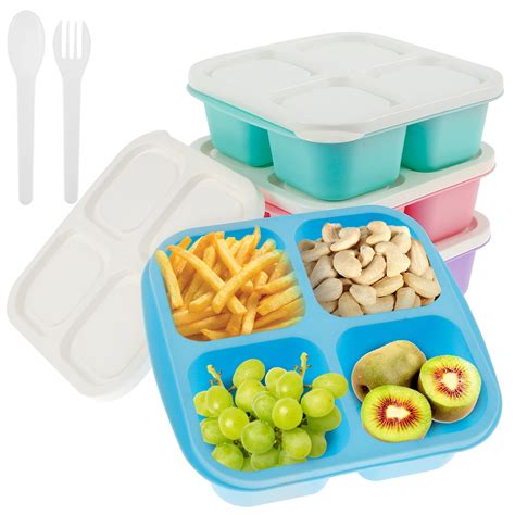 CIVG 4pcs 600ml Bento Lunch Boxes with Lids 4 Compartment Meal Prep Lunch Containers Reusable ...