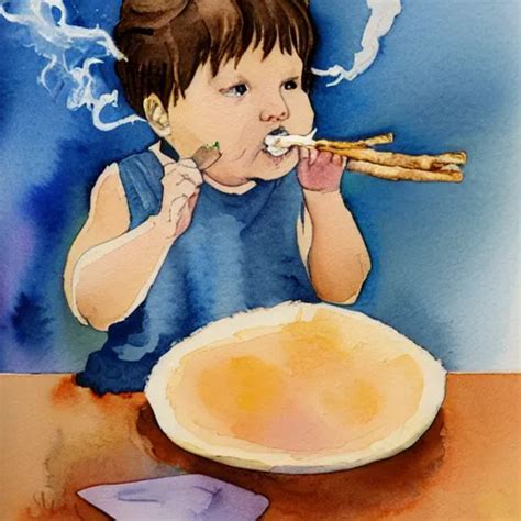 A watercolor painting of a baby smoking a fat one | Stable Diffusion | OpenArt