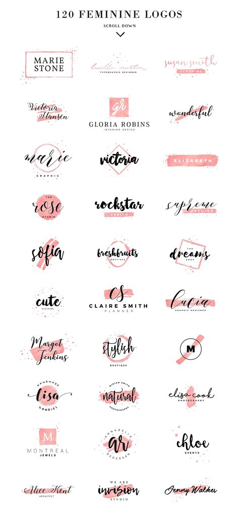 Feminine Branding Logos | Typography logo, Logo design inspiration, Logo templates