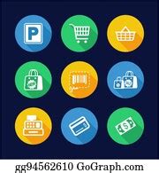 9 Grocery List Icons Flat Design Circle Clip Art | Royalty Free - GoGraph