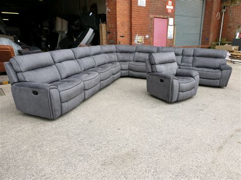 NEW HARVEYS BROOKLYN EXTRA LARGE CORNER SOFA POWER RECLINER GREY FABRI ...