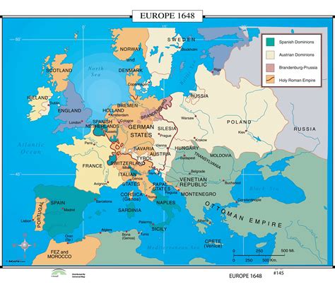 #145 Europe, 1648 on Roller w/ Backboard - The Map Shop