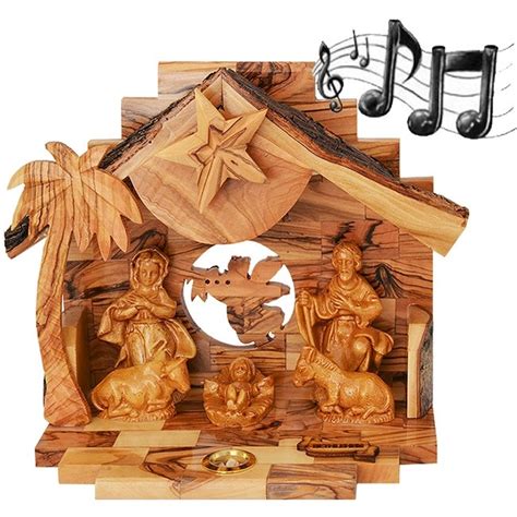 Musical Nativity from Olive Wood - Made in Bethlehem - 6.5 Inch