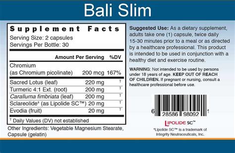 Bali Slim Ingredient List