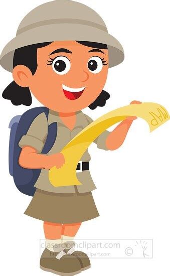 Children Kids Clipart-explorer girl looking at map for directions clipart