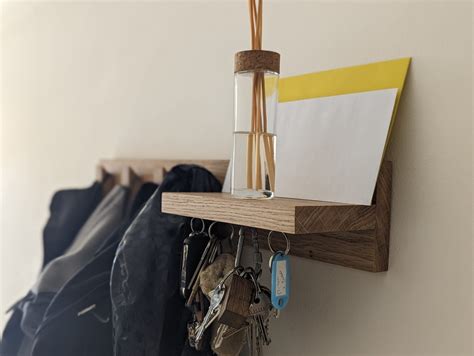 Solid Oak Coat Hooks With Shelf & Key Rack