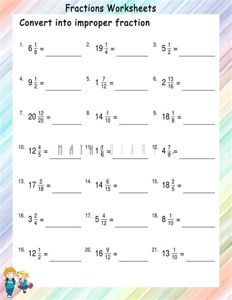 Conversion of mixed numbers to improper fractions worksheets - Math ...