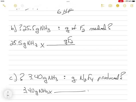 SOLVED: When ammonia (NH3) reacts with fluorine (F2), the products are dinitrogen tetrafluoride ...