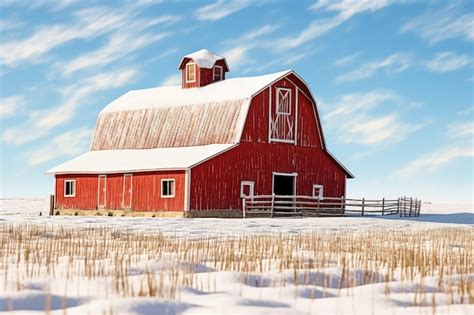 Premium AI Image | Snowy barn in Christmas field