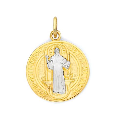 Real Solid Gold Saint Benedict Double Sided Medallion Charm in - Etsy