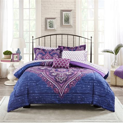 Mainstays Grace Medallion Purple Bed in a Bag Complete Bedding, Twin/Twin XL - Walmart.com ...