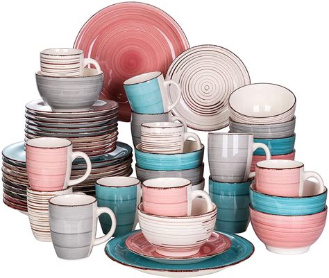 vancasso Dinnerware Sets, Stoneware Dinner Set for 12, 48-Piece Round Multicolor, Series Bella ...