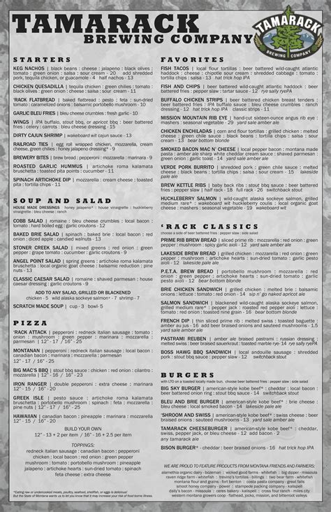 Tamarack Brewing Company menu in Lakeside, Montana, USA