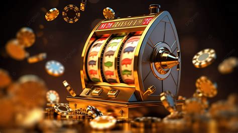 Realistic 3d Slot Machine With Flying Chips And Dice In Online Casino On A Gold Background, Slot ...