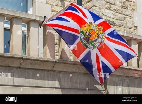 Dieu et mon droit Union Jack flag for the Queens Platinum Jubilee celebrations at Swanage ...