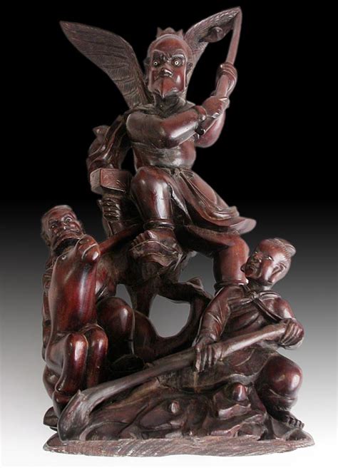 Antique Chinese Thunder God Lei Gong Boxwood Statue