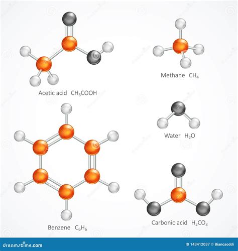 Illustration of 3d Molecular Structure, Ball and Stick Molecule Model Acetic Acid, Methane ...