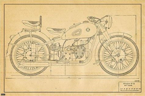 Decorative Vintage Motorcycle Blueprint Engineering Technical - Etsy | Vintage motorcycle ...