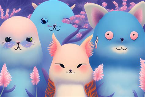 Kawaii pastel blue with animals | Wallpapers.ai