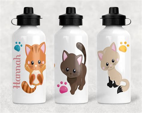 Cat bottle personalised kitten cat water bottle girls | Etsy