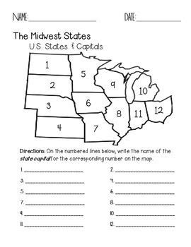 Midwest States Quiz Printable 28 Images Map | Estados y capitales, Josue