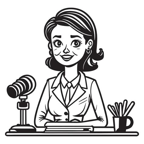 This is a Female Journalist Vector Silhouette, Journalist Vector Line art Black and white ...