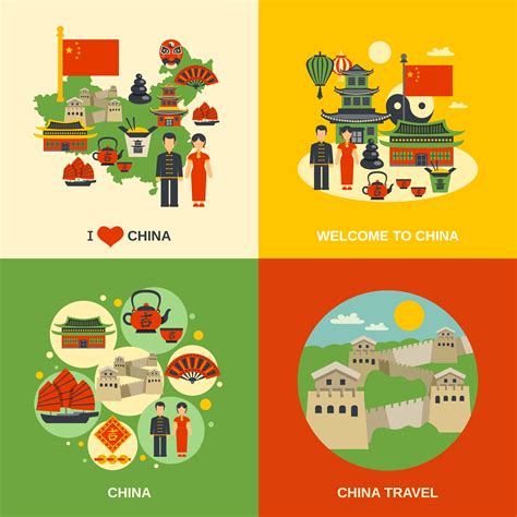 China Culture 4 Flat Icons Square 472553 Vector Art at Vecteezy