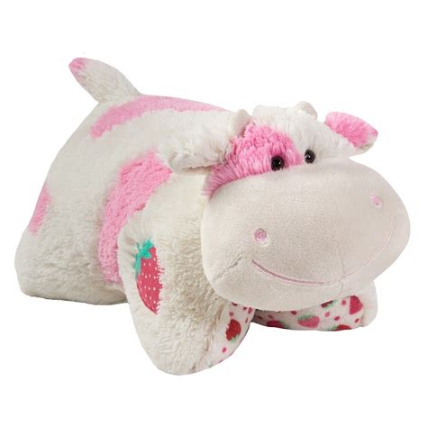 Pillow Pets Jumboz Sweet Strawberry Milkshake Scented Cow Plush Toy in ...