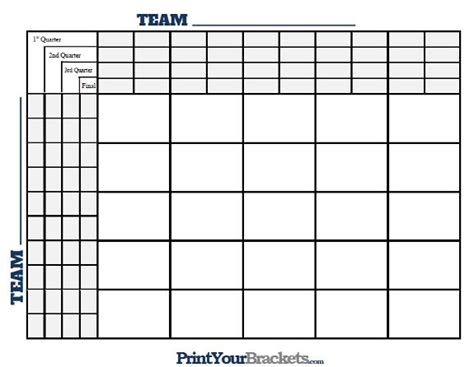 25 Square Grid with Quarter Lines - Printable Version | Superbowl squares, Square, Superbowl game