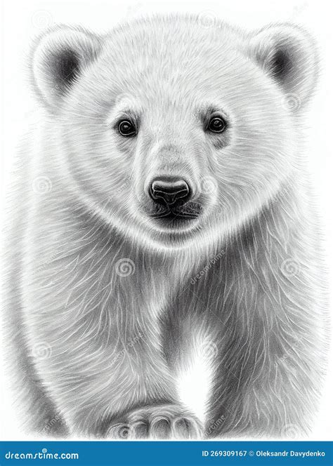 Graphic Portrait of Polar Bear, Close-up of White Bear, Pencil Drawing, Isolated Illustration ...