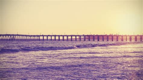 Vintage Toned Wooden Bridge at Sunset, California, USA Stock Photo ...