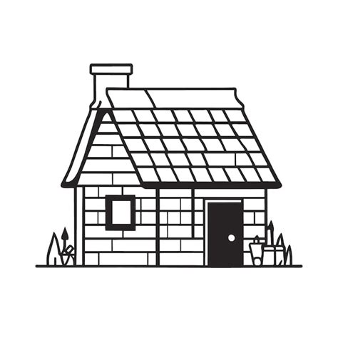 Premium Vector | A vector of a brick house in black and white line art