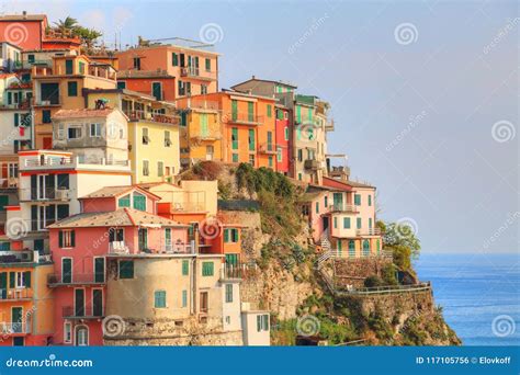 Manarola colorful streets stock photo. Image of cobbled - 117105756