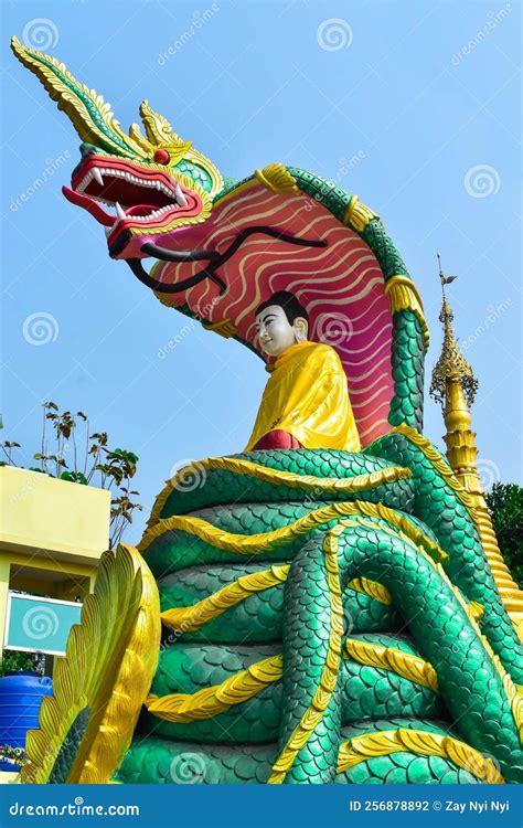 Myanmar Buddha Statue Seated on the Burmese Dragon Stock Photo - Image ...