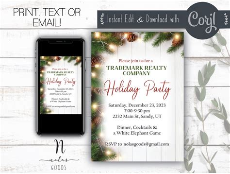 Work Holiday Party Invite, Holiday Work Party Invitation, Corporate ...