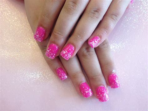 Acrylic nails with pink gel and glitter dust | Acrylic nails… | Flickr