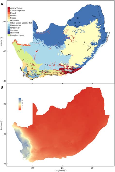 Maps of (A) the biomes of South Africa with the Fynbos biome separated... | Download Scientific ...